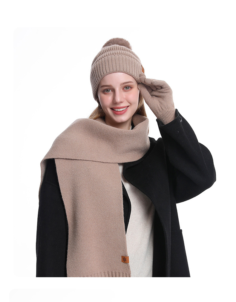 Women Knitted Outdoor Warm Woolen Hat Scarf Gloves 3 Pieces